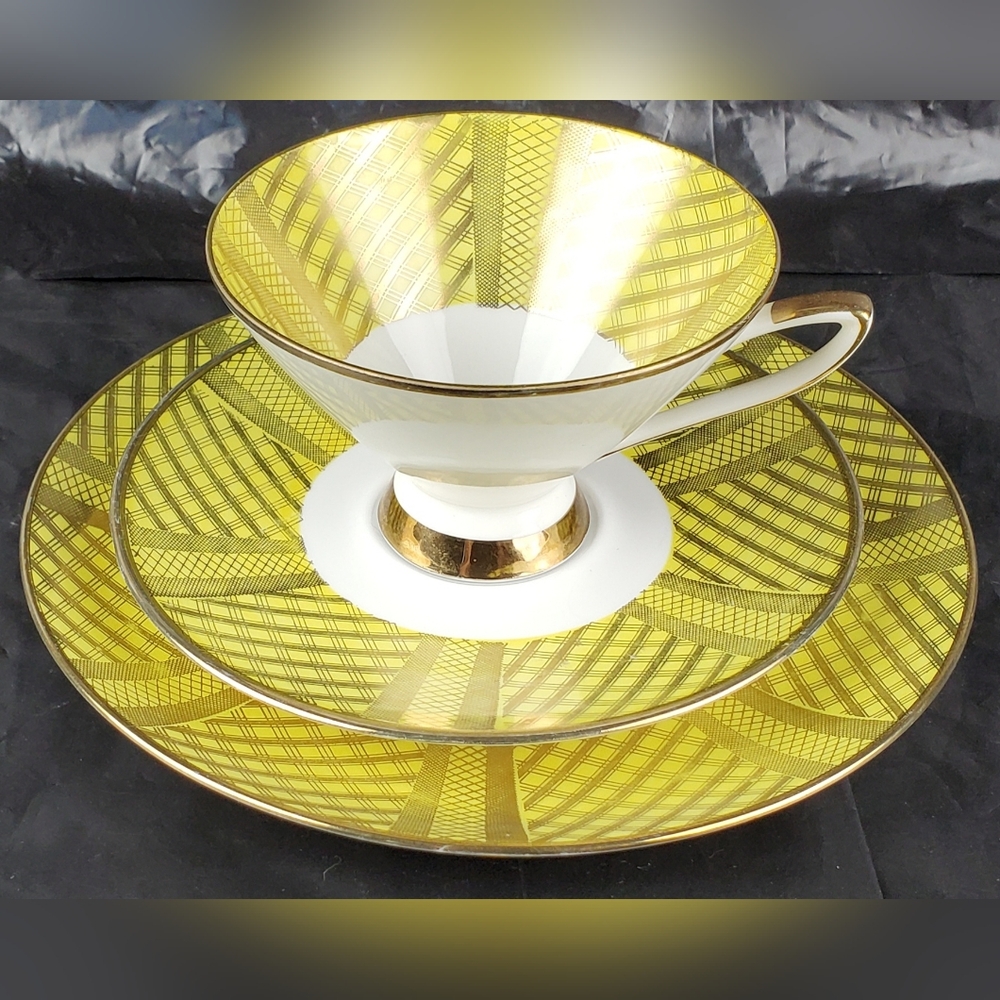 Winterling Bavaria Vintage Luncheon 3pc Tea Set Teacup Saucer Plate Gold - EUC